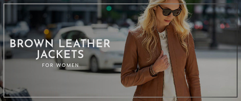 Brown leather jacket for women