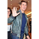 Promoting Oblivion Movie Tom Cruise Green Leather Jacket in Japan