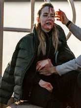 Alarum 2025 Movie Willa Fitzgerald  Green Puffer Jacket