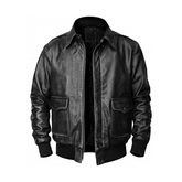 Men's Aviator Distressed Black Leather Airforce Bomber Jacket
