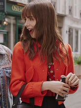 Emily-In-Paris-Lily-Collins-Orange-cotton-Jacket