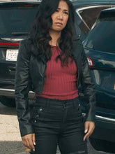 Equalizer-S03-Liza-Lapira-Black-Cropped-Leather-Jacket
