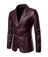 Genuine Leather Men's Slim-Fit Long Sleeve Blazer Jacket