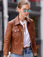 GIGI HADID BROWN LEATHER JACKET