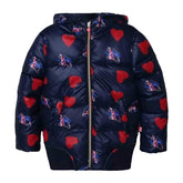 Heart and Rollerblade Printed Women Puffer Hooded Jacket