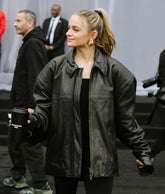 Joey King Black Oversized Real Leather Jacket