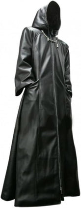 Kingdom Game Heart Anime Costume Coat - Classic Black Hoodie Long Genuine Leather Coat