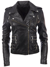 MDK Women's Black Real Leather Multi-Zip Fashion Biker Jacket