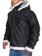 MEN B3 BOMBER SHEEPSKIN SHEARLING HOODIE Black JACKET