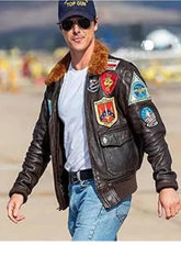 Maverick Top Gun Tom Cruise Brown Bomber Leather Jacket