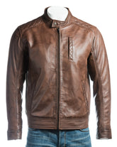 Men's Brown Slim Fit Racer Style Leather Jacket