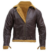 Men’s B3 Flight Shearling Pilot Real Sheepskin Brown Bomber Leather Jacket