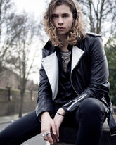 Men's Black and White Real Leather Jacket