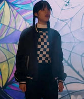 Netflix Series Wednesday Jenna Ortega Black Bomber Jacket