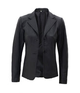 Women's Genuine Black Leather Blazer Jacket