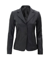 Women's Genuine Black Leather Blazer Jacket
