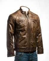 Men's Brown Diamond Shoulder Biker Style Leather Jacket