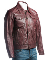 Men's Burgundy Denim Style Leather Jacket