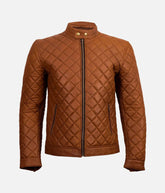 Men's Slim-Fit Quilted Brown Biker Jacket