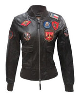 Top Gun Women's Black Bomber Jacket With Patches