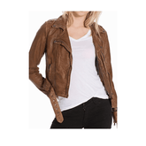 Vintage Style Motorcycle Jacket Tan Brown for women
