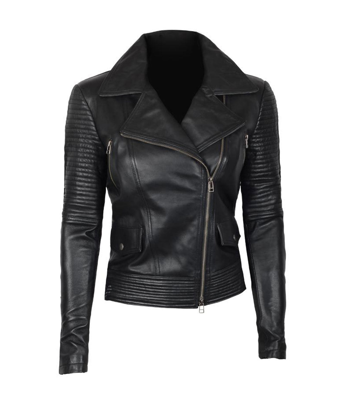 Women's Asymmetrical Black Quilted Motorcycle Leather Jacket