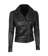 Women's Asymmetrical Black Quilted Motorcycle Leather Jacket