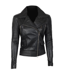 Women's Asymmetrical Black Quilted Motorcycle Leather Jacket