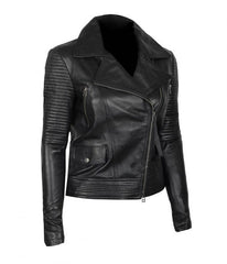Women's Asymmetrical Quilted Black Motorcycle Leather Jacket