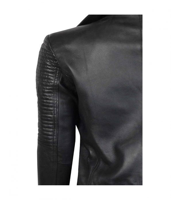 Women's Black Asymmetrical Quilted Motorcycle Leather Jacket