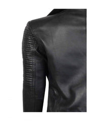 Women's Black Asymmetrical Quilted Motorcycle Leather Jacket