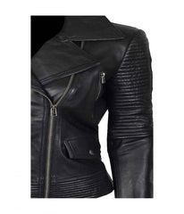 Women's Black Asymmetrical Quilted Slimfit Motorcycle Leather Jacket