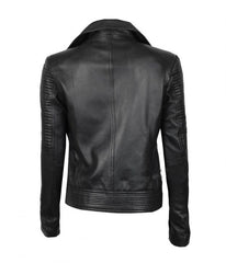 Women's Black Asymmetrical Quilted Slimfit Motorcycle Jacket