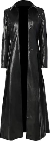 Women's Classic Black Genuine Leather Kate Beckinsale Underworld Cosplay Long Trench Coat