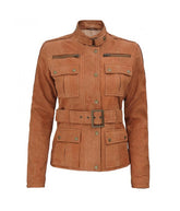 Women's Four Pockets Brown Suede Leather Jacket