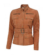 Women's Four Pockets Brown Suede Leather Jacket