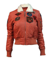 Top Gun Women's Orange Satin Bomber Jacket