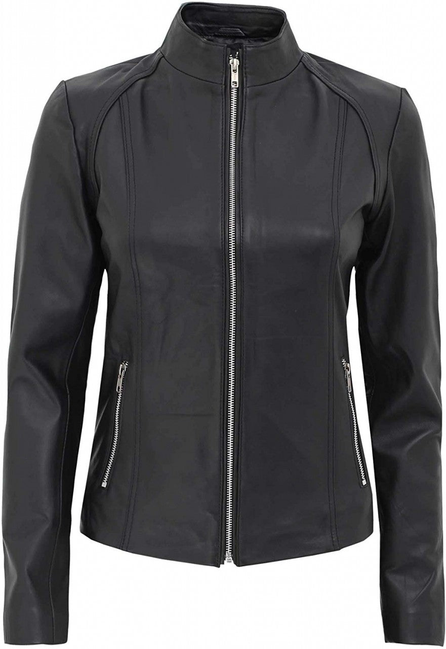 Women's Cafe Racer Black Leather Jacket