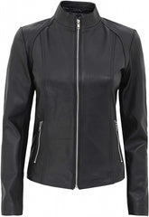 Women's Cafe Racer Black Leather Jacket