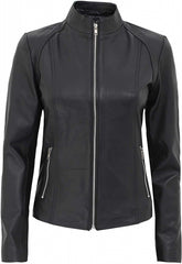 Women's Cafe Racer Black Leather Jacket