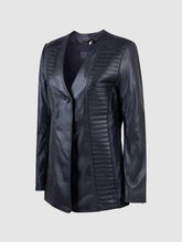 Women's Collarless Quilted Black Leather Jacket