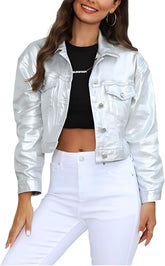Women's Silver Biker Faux Leather Jacket