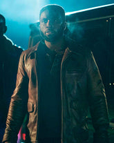 Y’lan Noel The First Purge Dmitri Brown Leather Jacket