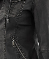 Women's Removable Hooded Bomber Black Leather Jacket