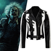 Killstar Beetlejuice Striped Leather Jacket