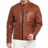 Men's Biker Quilted Brown Leather Jacket