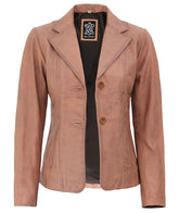 Women's Peach Distressed Leather Blazer Jacket