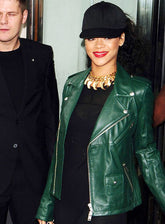 Singer Rihanna Green Biker Leather Jacket
