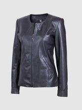 Women's Collarless Style Leather Jacket