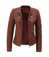 Women's Hooded Brown Leather Jacket